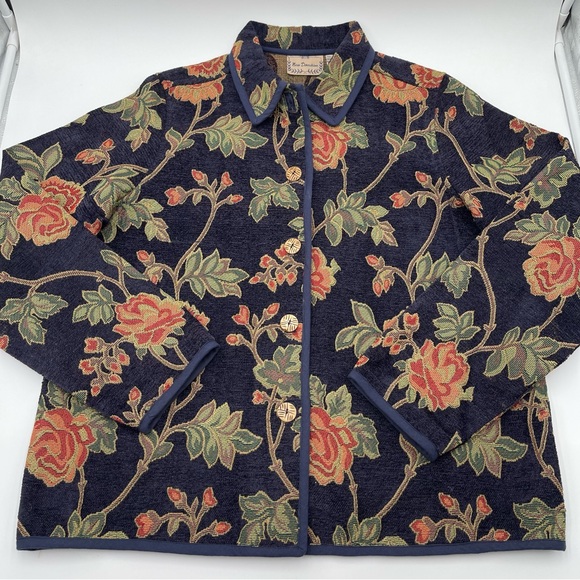 New Directions Floral Tapestry Jacket Artsy Boho Women's Size Large Floral Blue - Picture 5 of 12